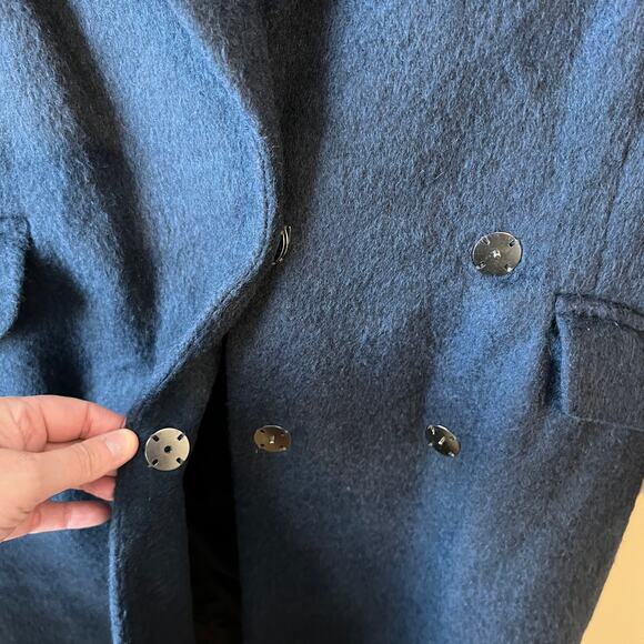 NEW TOPSHOP Manhattan Long Belted Wool Blend Coat Navy Front Size 6 - Picture 5 of 12